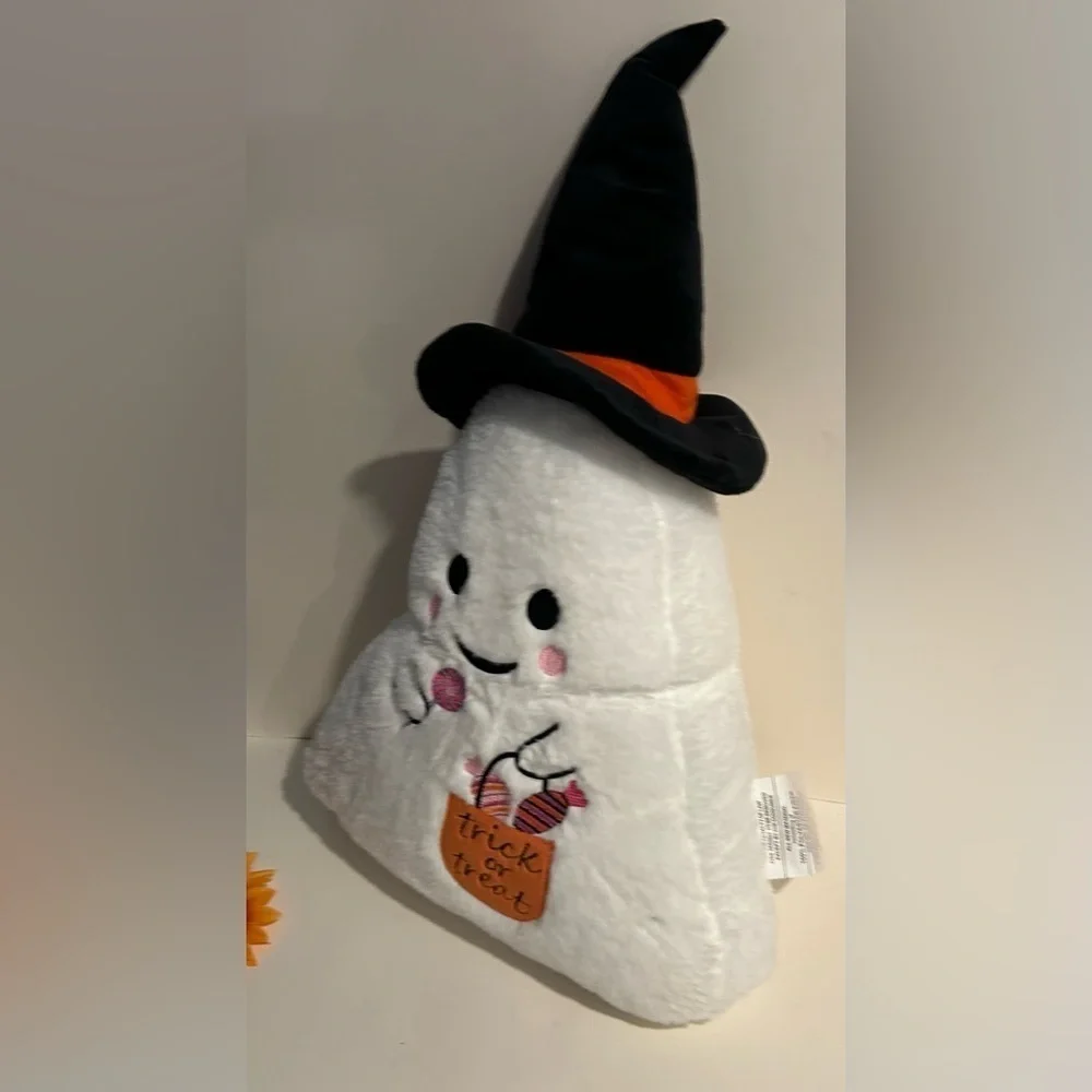 Halloween Ghost Witch Hat Plush Throw Pillow Trick or Treat Decor New